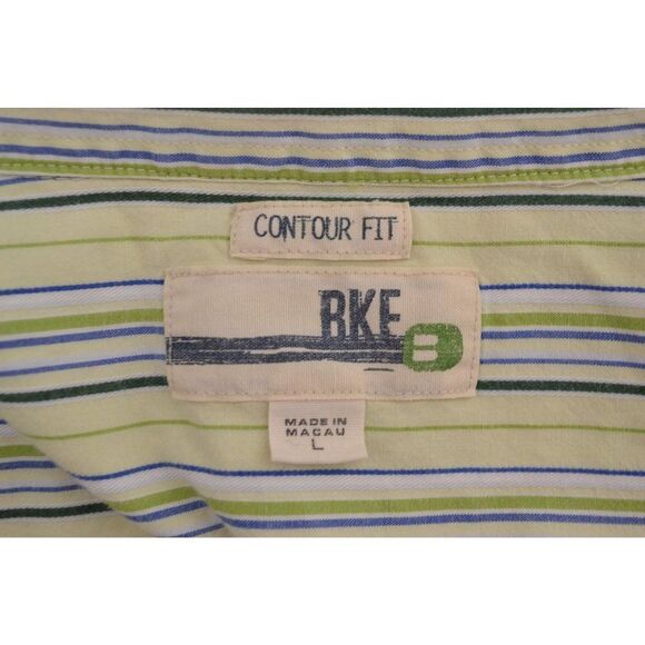 BKE Men's Large Contour Fit Yellow Striped Long Sleeve Button Down Shirt - Picture 8 of 11